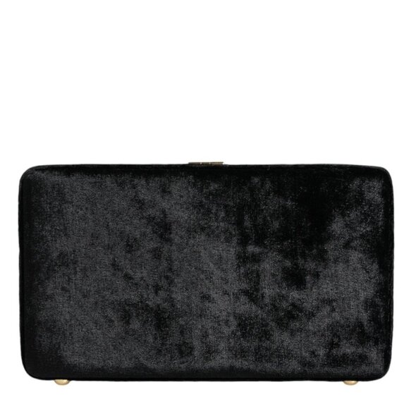 Dolce & Gabbana Black Velvet Floral Crystal Clutch Evening Purse Bag/one size - Picture 5 of 5